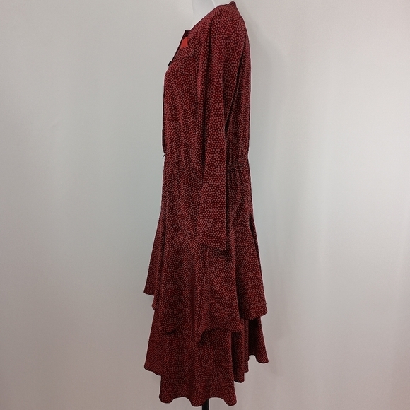 Vintage 80s/90s FTLTD Womens Red Polka Dot Layered Blouson Midi Dress Classic - Picture 4 of 10